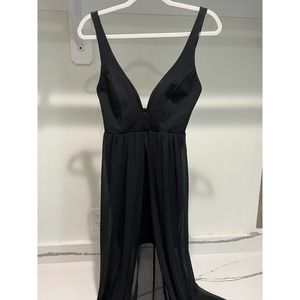 Olia Black Dress with Sheer Overlay Fitted‎ Bust Size Small